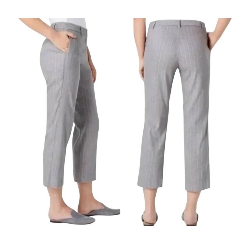 J. Jill Womens 8 Light Gray Pinstripe Linen Blend Stretch Crop Pants